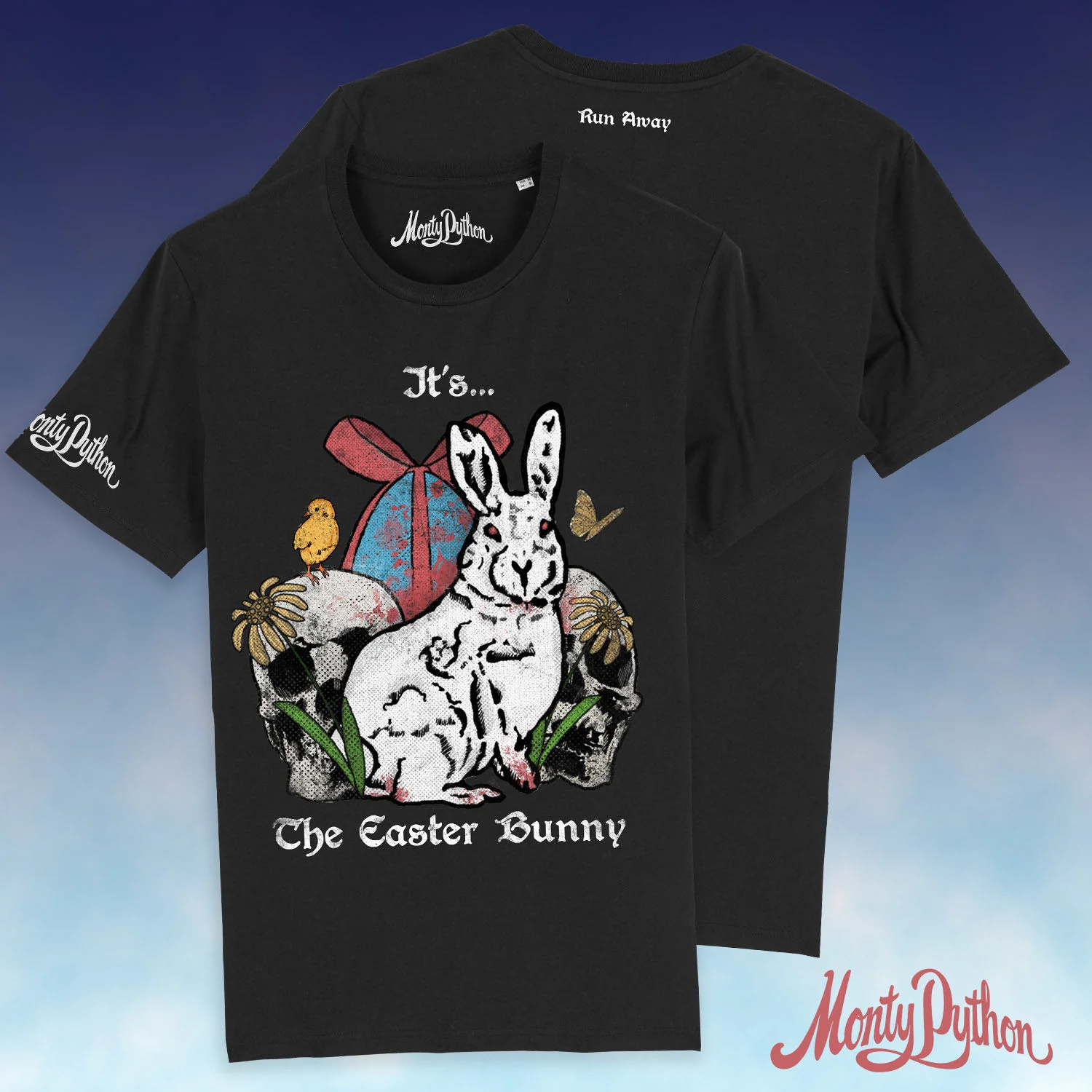 Monty Python 'Killer Rabbit' Black Easter T-shirt RUN AWAY!
